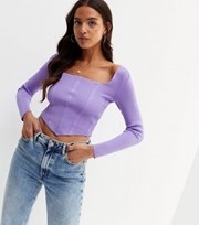 New Look Lilac Ribbed Knit Long Sleeve Corset Top